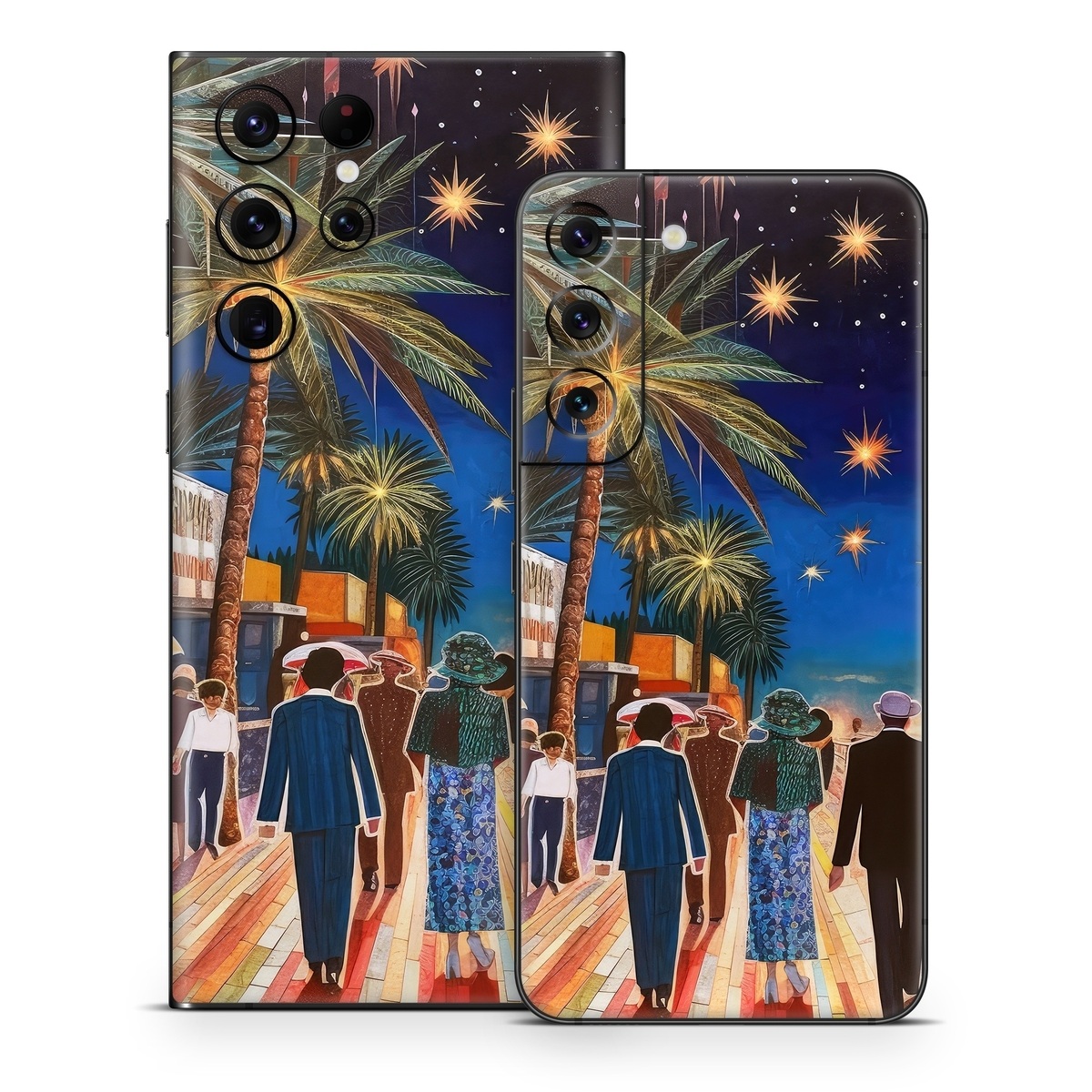 Samsung Galaxy S22 Series Skin design of Photograph, Sky, World, Light, Tree, Leisure, Line, Fun, Travel, People, with blue, black, yellow, orange, red, green, brown, black colors