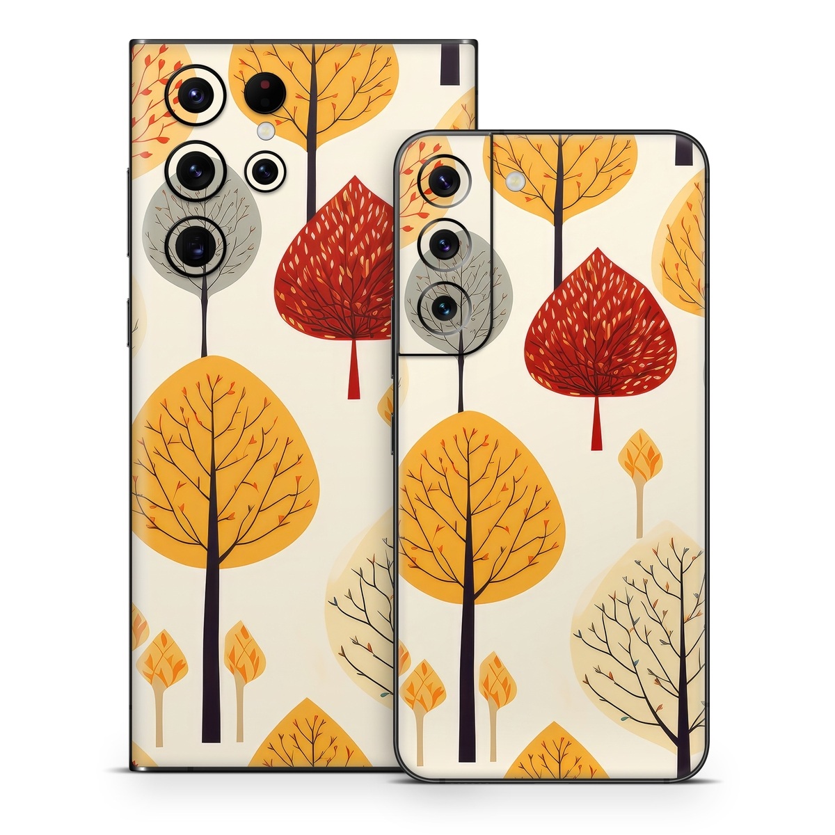 Samsung Galaxy S22 Series Skin design of Plant, Leaf, Botany, Nature, Organism, Yellow, Tree, Woody plant, Terrestrial plant, Adaptation, with yellow, orange, red, black, brown colors