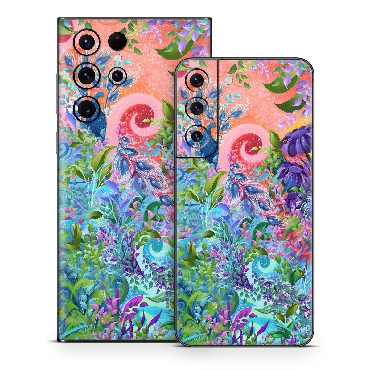 Samsung Galaxy S22 Series Skin design of Psychedelic art, Painting, Art, Acrylic paint, Pattern, Modern art, Visual arts, Textile, Design, Organism, with gray, blue, green, pink colors