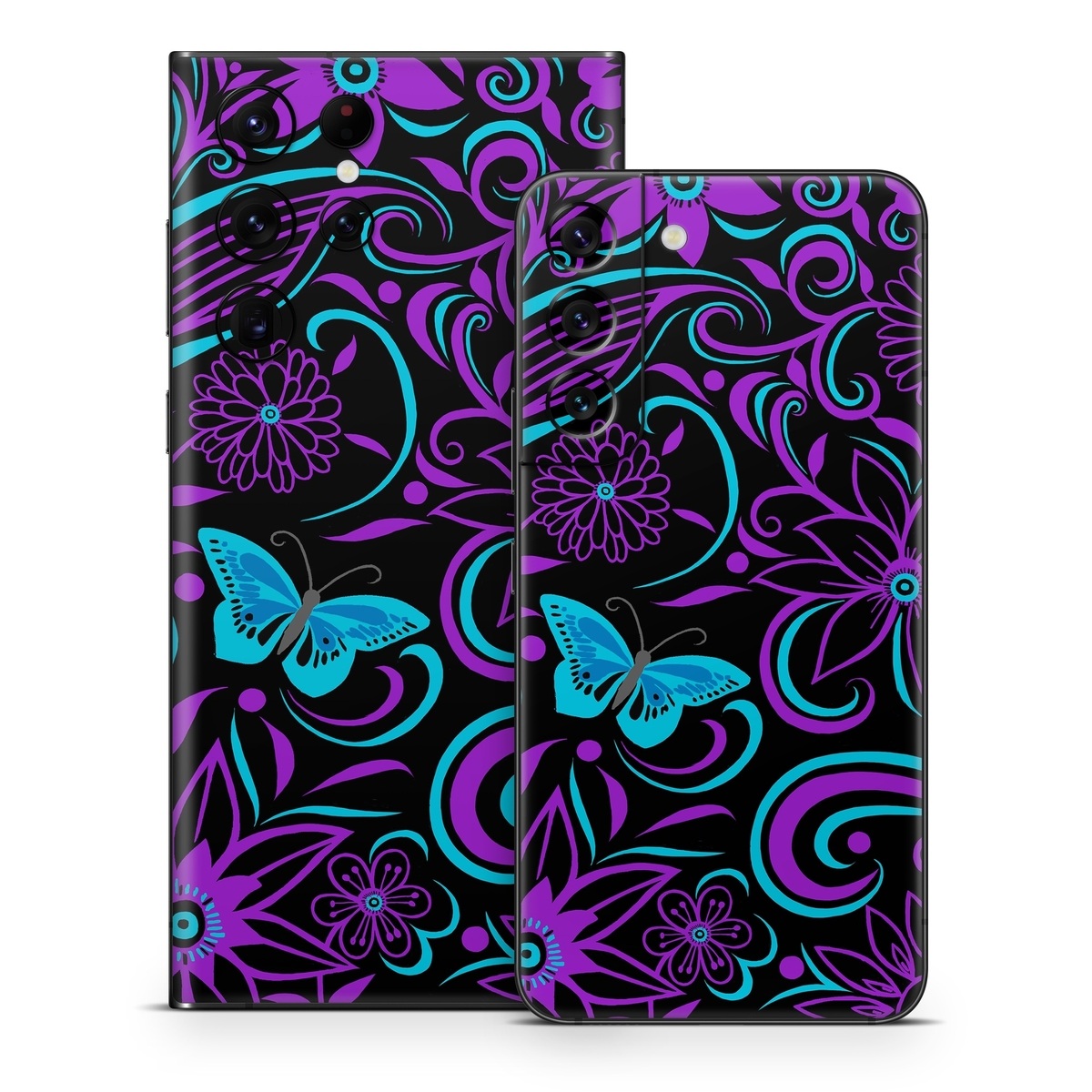 Samsung Galaxy S22 Series Skin design of Pattern, Purple, Violet, Turquoise, Teal, Design, Floral design, Visual arts, Magenta, Motif, with black, purple, blue colors
