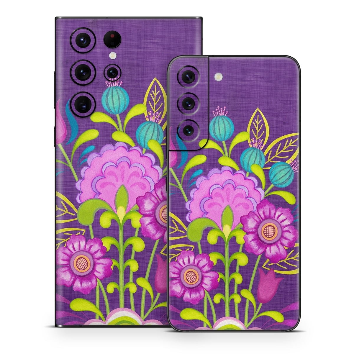 Samsung Galaxy S22 Series Skin design of Flower, Pattern, Plant, Violet, Botany, Visual arts, Design, Floral design, Art, Magenta, with blue, purple, green, gray, red colors