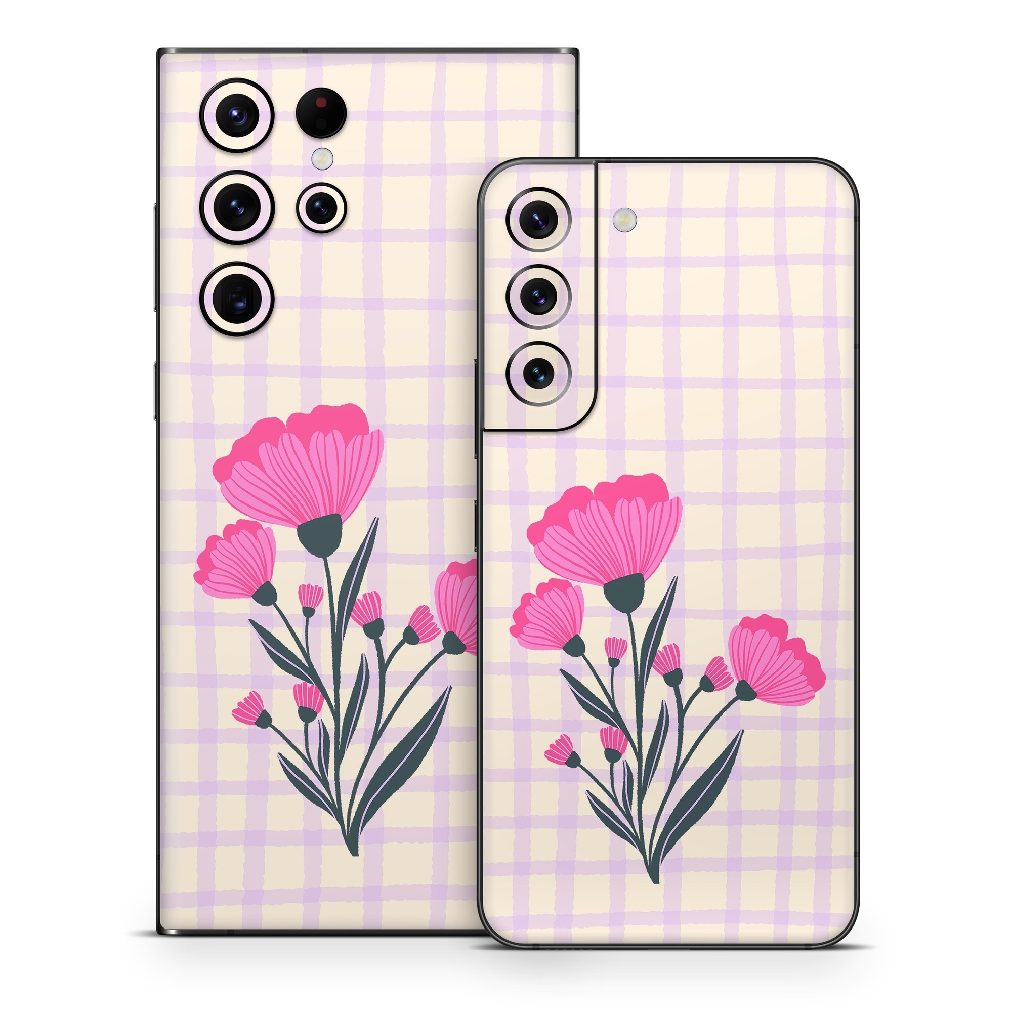 Samsung Galaxy S22 Series Skin design of Flower, Plant, Petal, Product, Dishware, Textile, Creative arts, Pink, Art, Magenta, with white, green, pink, purple colors