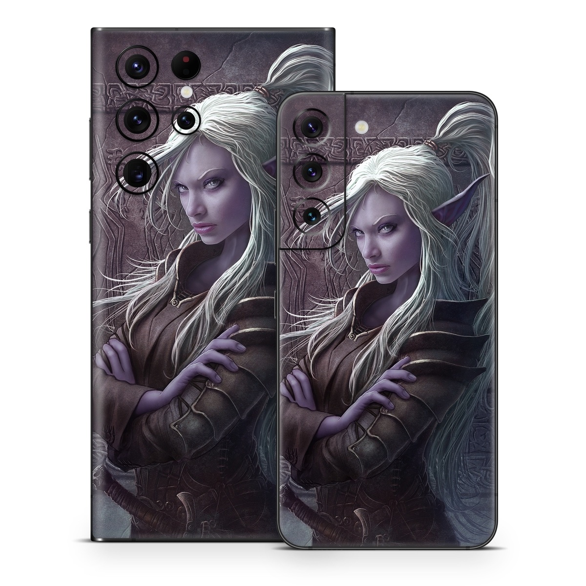 Samsung Galaxy S22 Series Skin design of Cg artwork, Beauty, Purple, Lady, Illustration, Fictional character, Long hair, Photography, Art, Portrait, with black, gray, purple colors