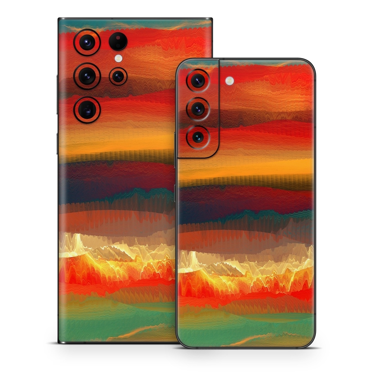 Samsung Galaxy S22 Series Skin design of Sky, Red, Horizon, Afterglow, Orange, Painting, Acrylic paint, Watercolor paint, Sunset, Geological phenomenon, with red, blue, green, yellow, orange, white colors