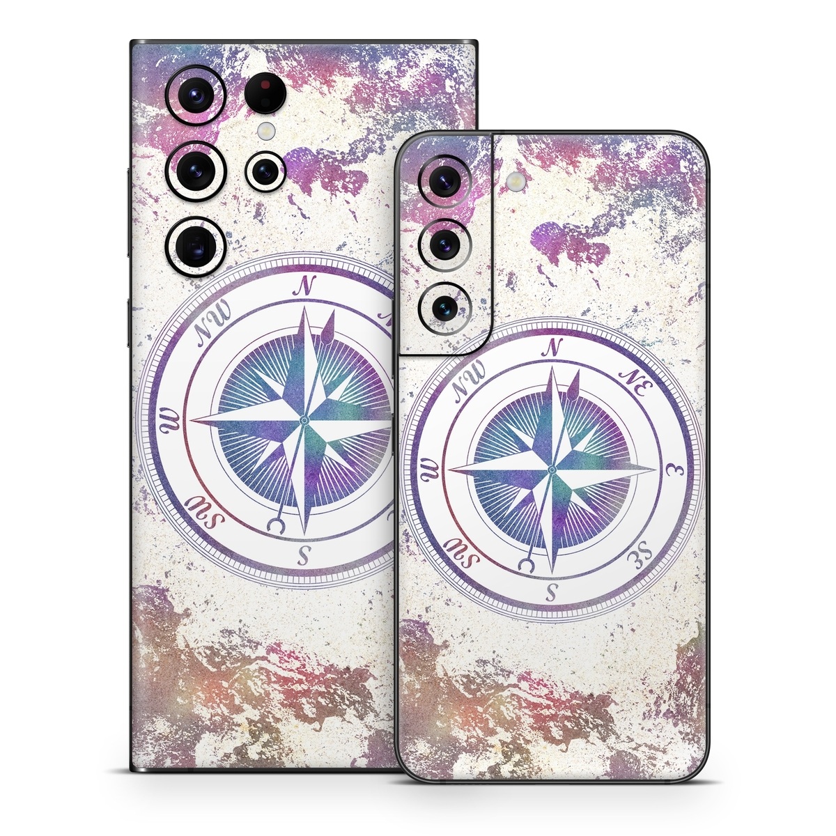 Samsung Galaxy S22 Series Skin design of Clock, Circle, Compass, Graphics, Pattern, Illustration, Interior design, with gray, white, yellow, pink, purple, blue colors
