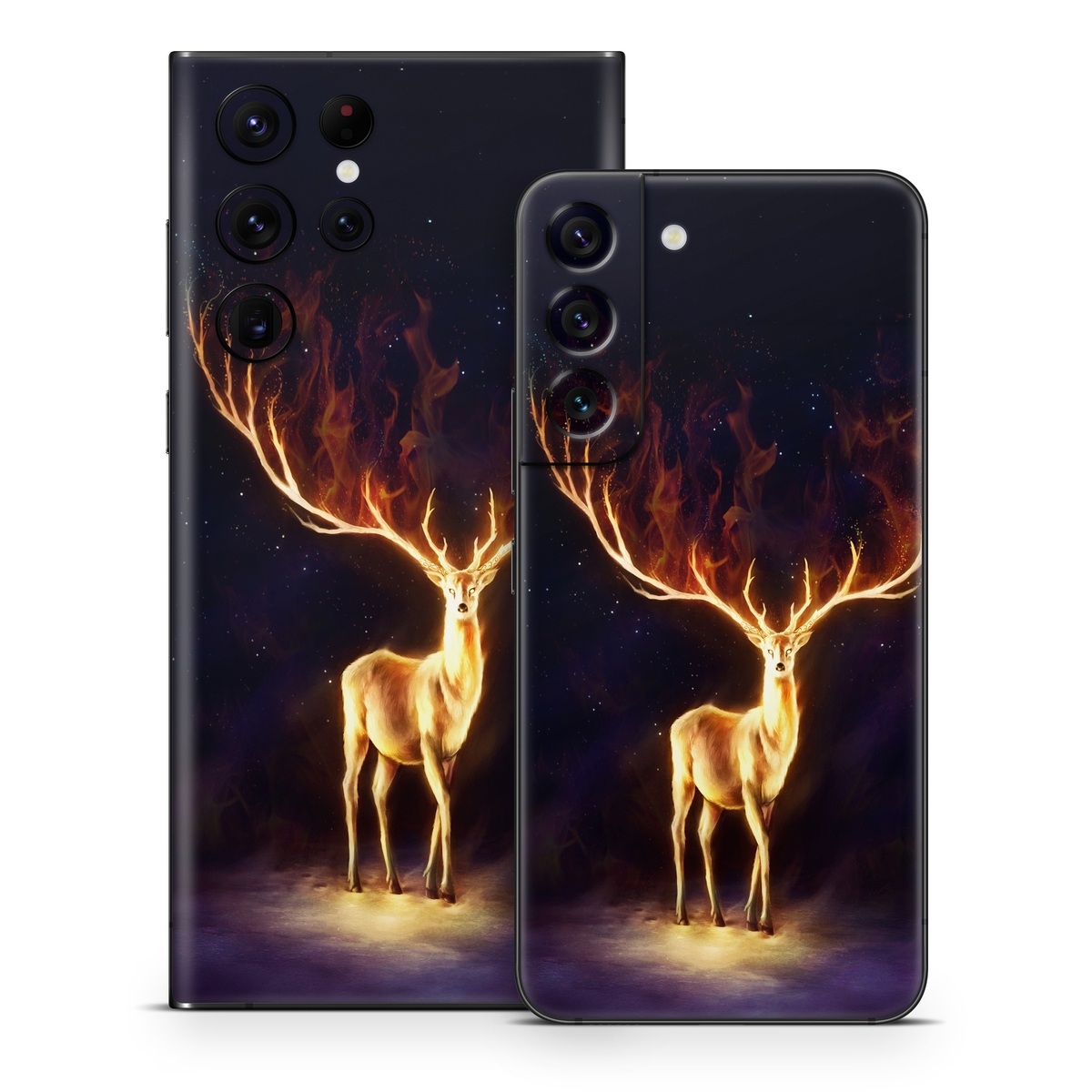 Samsung Galaxy S22 Series Skin design of Plant, Tree, Organism, Entertainment, Fawn, Art, Heat, Performing arts, Landscape, Sky, with black, yellow, red, orange, purple colors