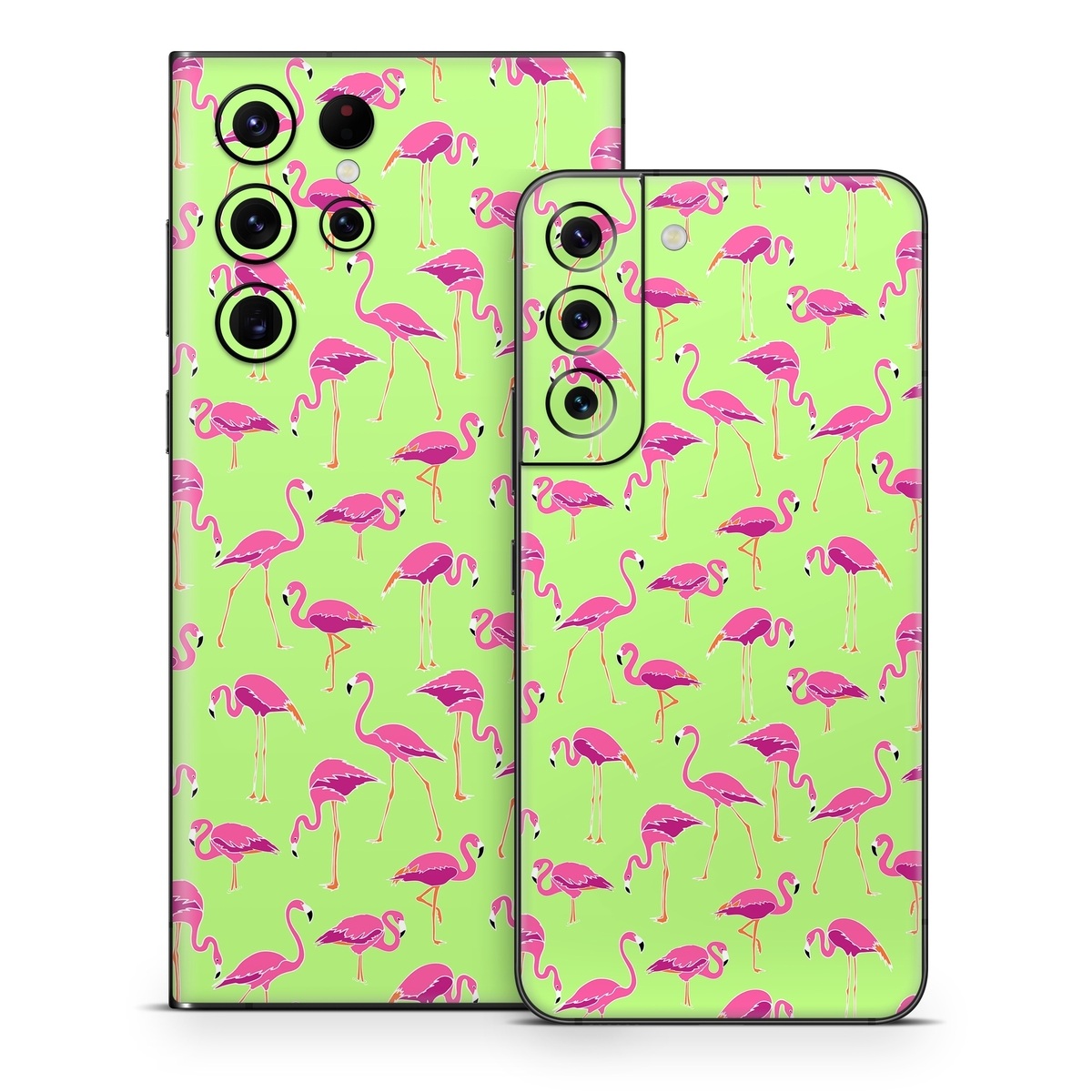 Samsung Galaxy S22 Series Skin design of Pink, Green, Red, Pattern, Wrapping paper, Textile, Design, Flamingo, Line, with pink, green colors