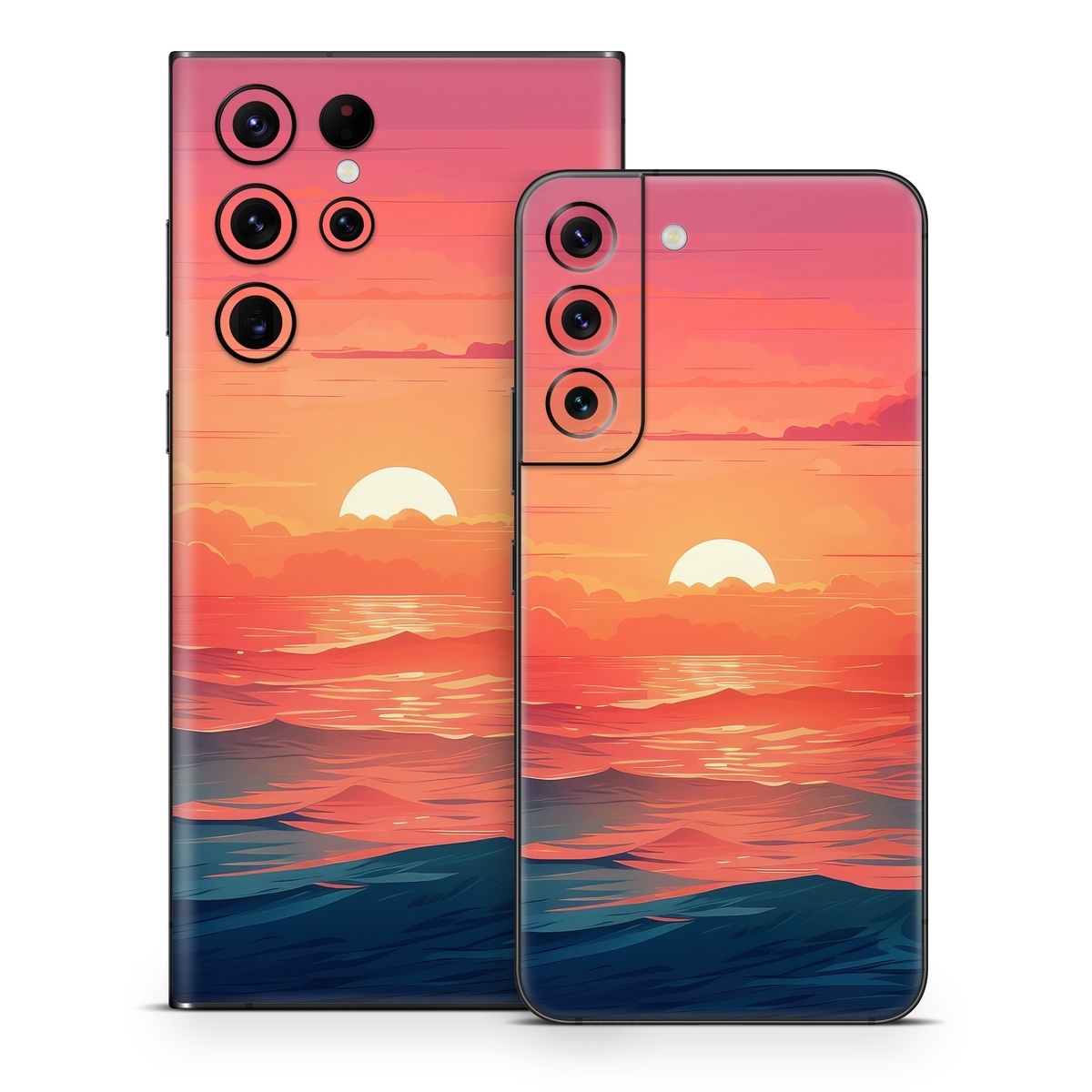 Samsung Galaxy S22 Series Skin design of Cloud, Sky, Atmosphere, Daytime, Afterglow, Ecoregion, Nature, Dusk, Water, Orange, with blue, red, yellow, orange, pink, black, purple colors