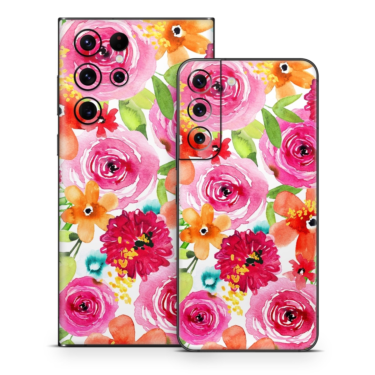 Samsung Galaxy S22 Series Skin design of Flower, Cut flowers, Floral design, Plant, Pink, Bouquet, Petal, Flower Arranging, Artificial flower, Clip art, with pink, red, green, orange, yellow, blue, white colors