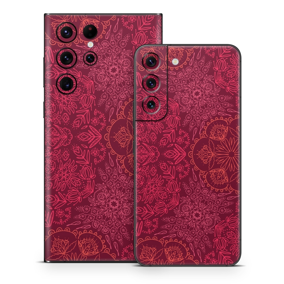 Samsung Galaxy S22 Series Skin design of Red, Pattern, Pink, Magenta, Purple, Maroon, Violet, Textile, Design, Wallpaper, with red, black colors