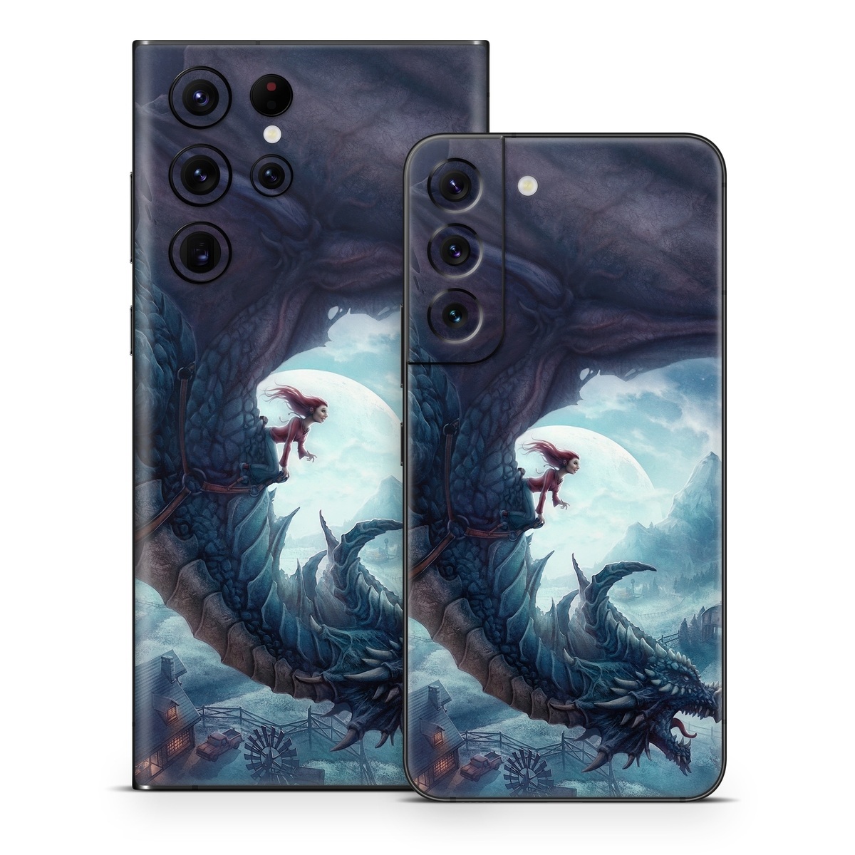 Samsung Galaxy S22 Series Skin design of Dragon, Cg artwork, Illustration, Action-adventure game, Fictional character, Mythical creature, Mythology, Fiction, Cryptid, Extinction, with blue, white, brown, green colors