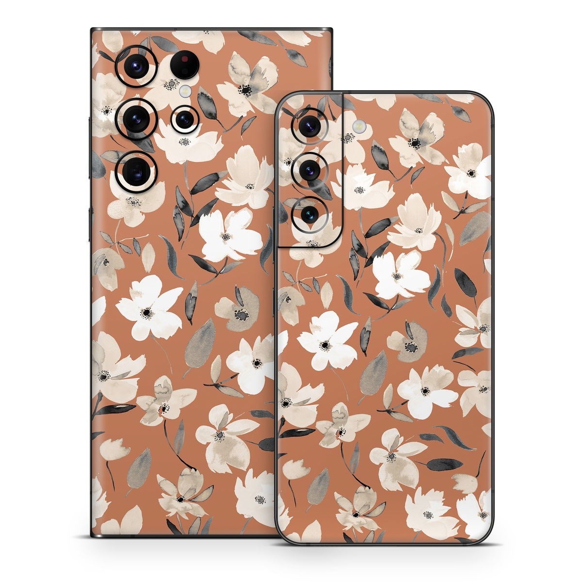 Samsung Galaxy S22 Series Skin design of Flower, Plant, Textile, Botany, Petal, Gesture, Line, Font, Groundcover, Art, with brown, white, gray, black colors