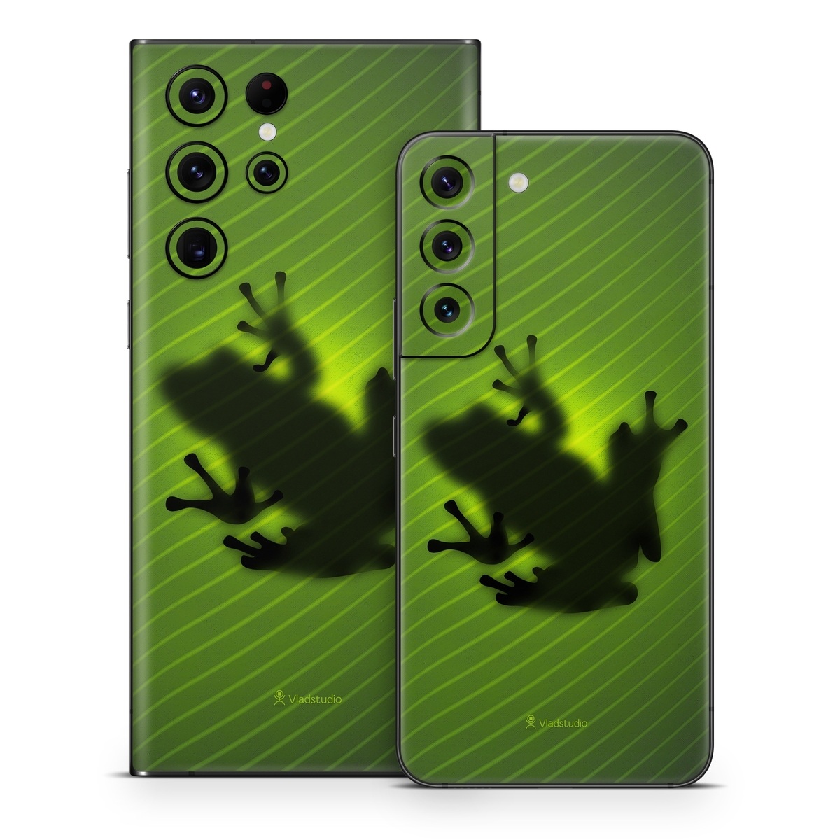 Samsung Galaxy S22 Series Skin design of Green, Frog, Tree frog, Amphibian, Shadow, Silhouette, Macro photography, Illustration, with green, black colors