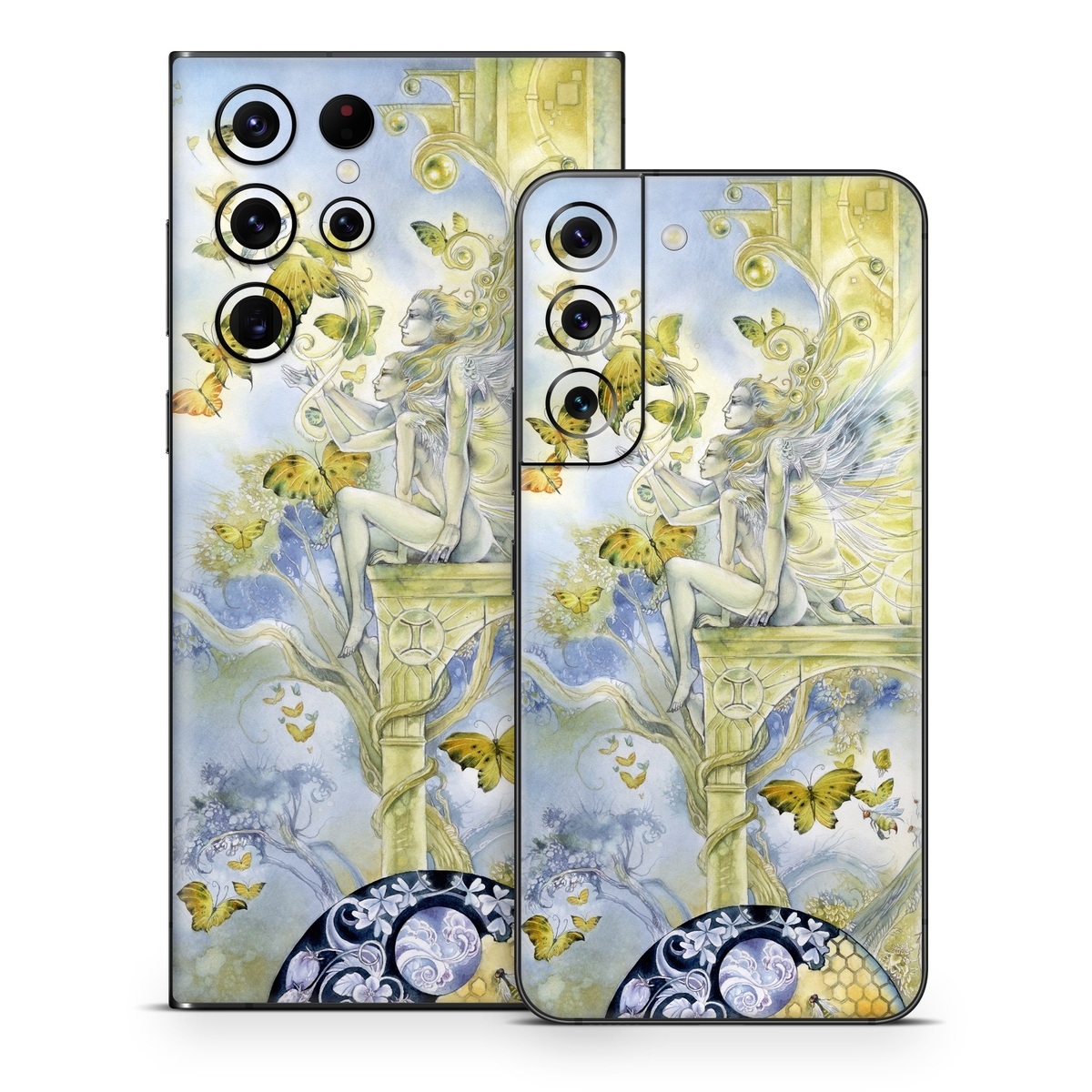 Samsung Galaxy S22 Series Skin design of Illustration, Watercolor paint, Art, Painting, Plant, with gray, green, yellow, purple, black colors