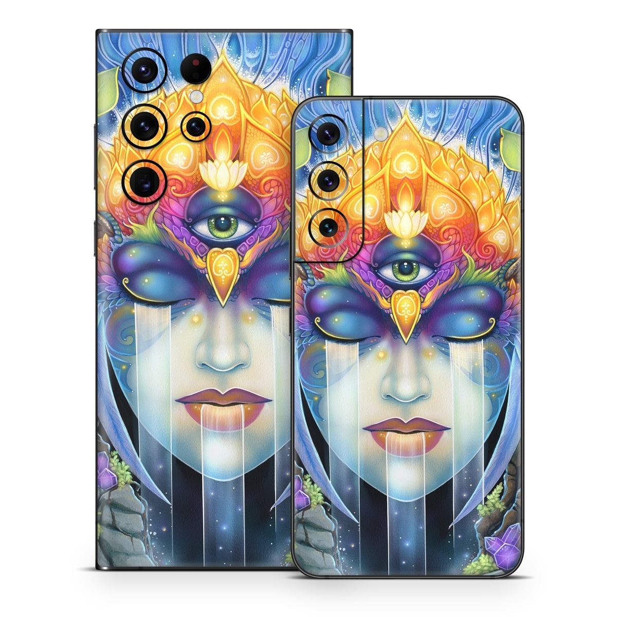 Samsung Galaxy S22 Series Skin design of Art paint, Paint, Painting, Art, Illustration, Fictional character, Symmetry, Cg artwork, Visual arts, Electric blue, with blue, yellow, orange, red, purple, blue, green, brown, gray colors