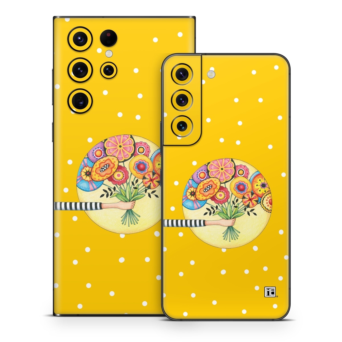 Samsung Galaxy S22 Series Skin design of Circle, Illustration, Clip art, Plant, with orange, yellow, pink, gray, green, black colors