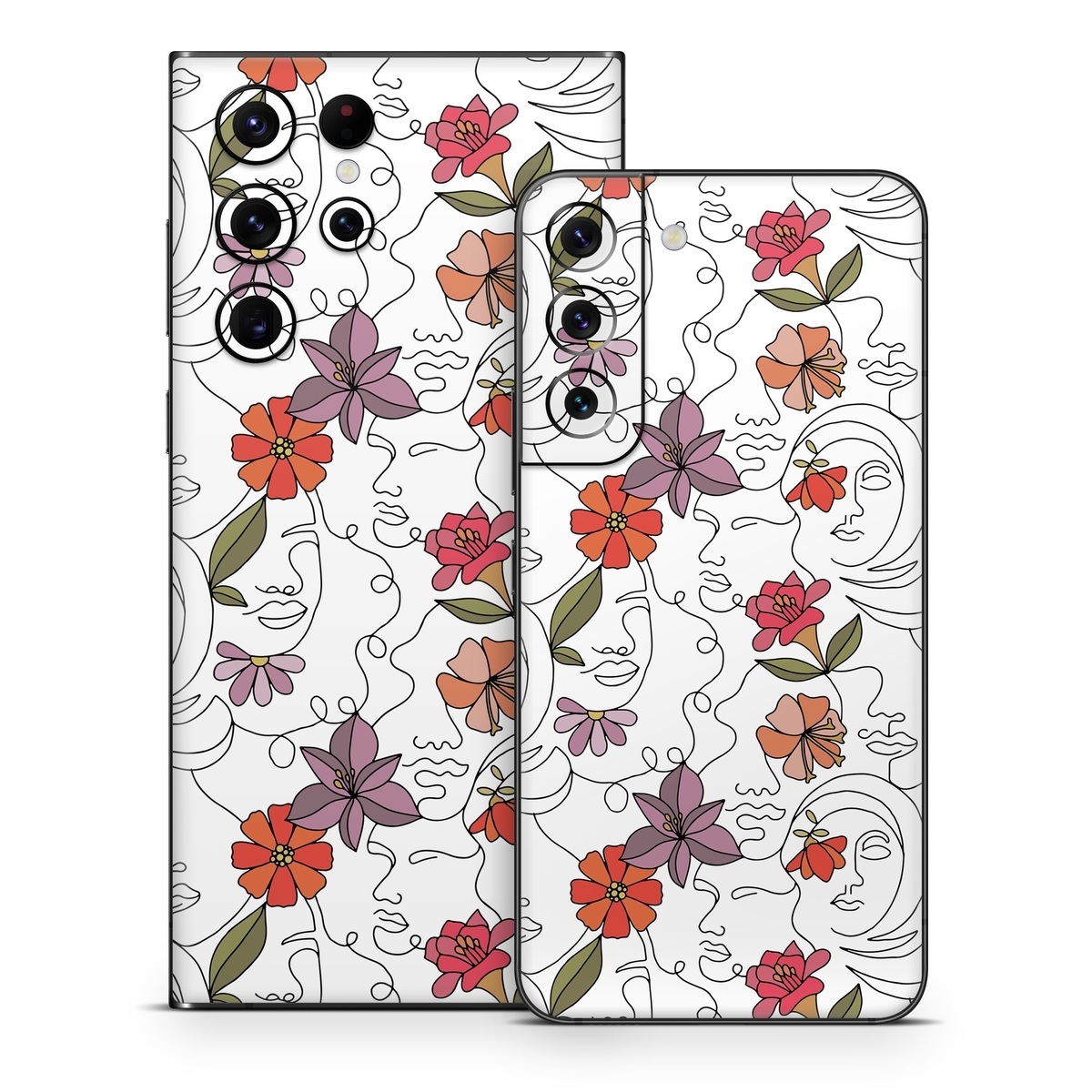 Samsung Galaxy S22 Series Skin design of Flower, Plant, White, Product, Petal, Branch, Rectangle, Botany, Textile, Creative arts, with white, red, purple, green, orange colors