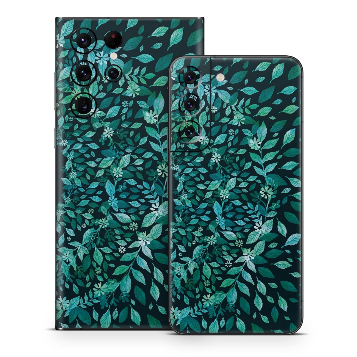 Samsung Galaxy S22 Series Skin design of Green, Aqua, Organism, Turquoise, Natural environment, Teal, Marine biology, Water, Leaf, Plant, with black, green, white colors