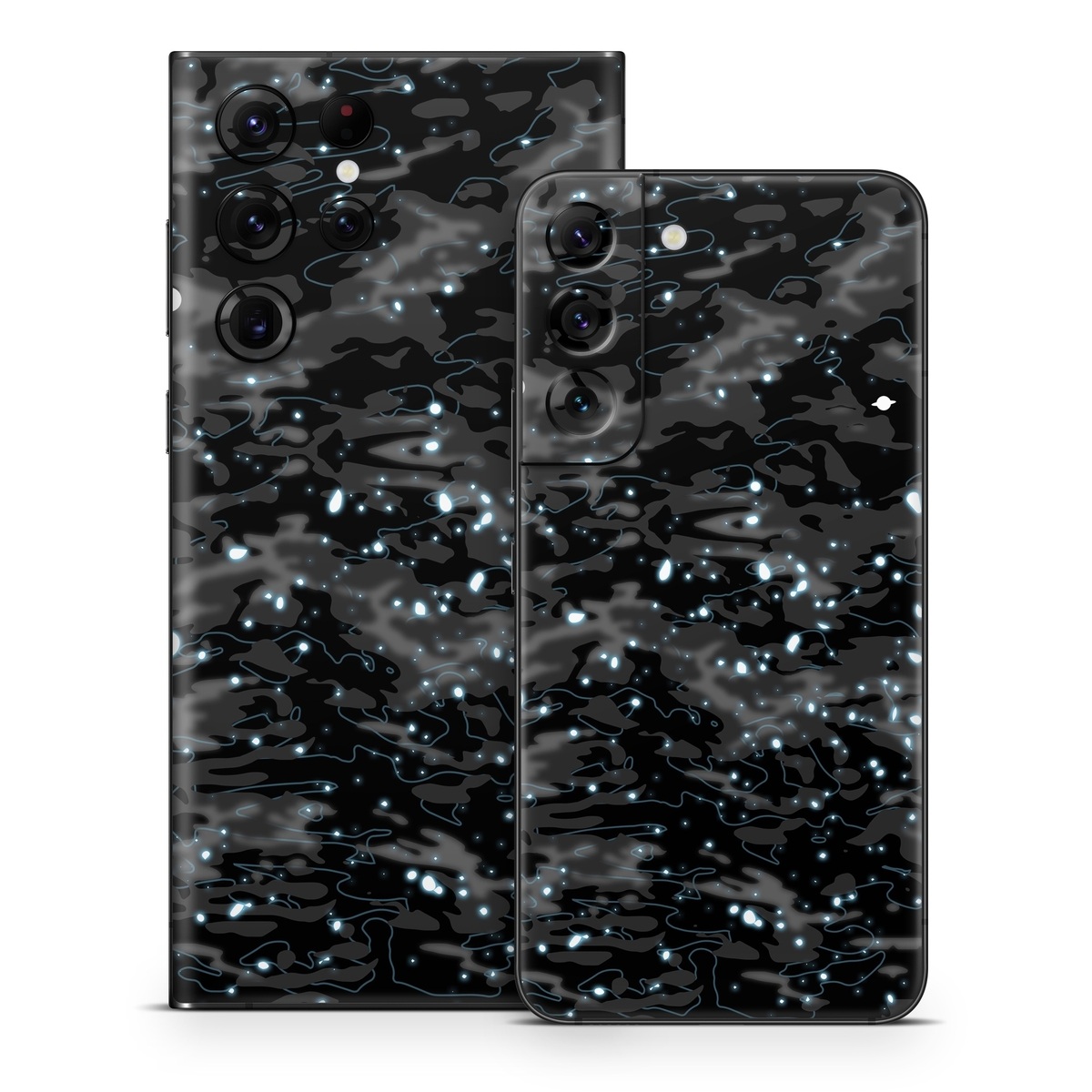 Samsung Galaxy S22 Series Skin design of Black, Water, Space, Black-and-white, Granite, with blue, white, gray, blue colors