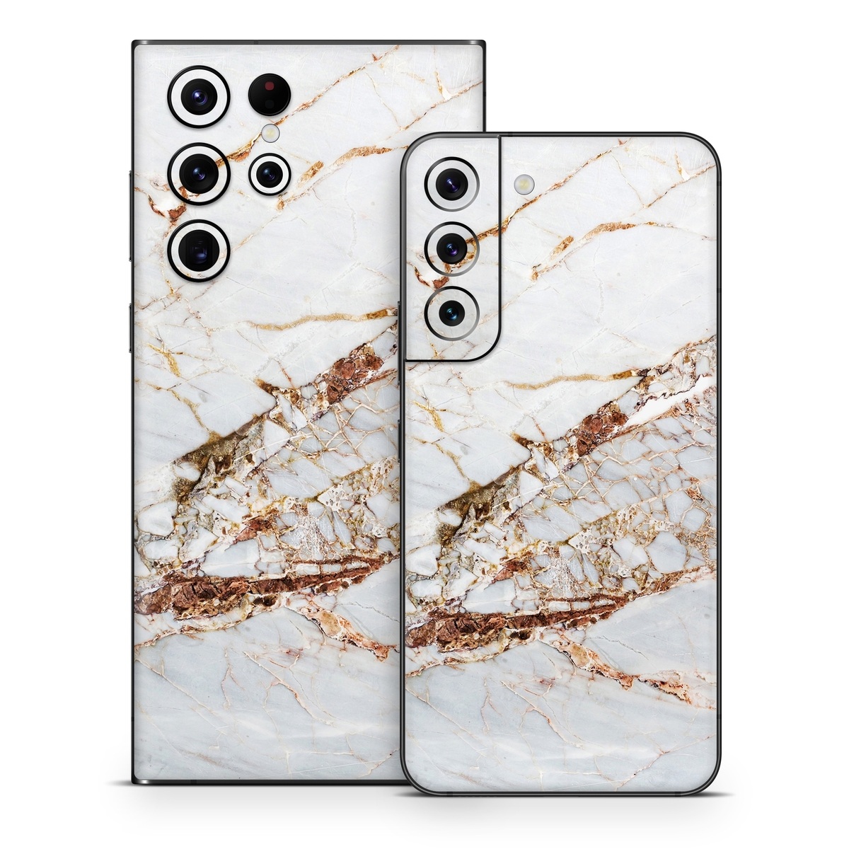 Samsung Galaxy S22 Series Skin design of White, Branch, Twig, Beige, Marble, Plant, Tile, with white, gray, yellow colors