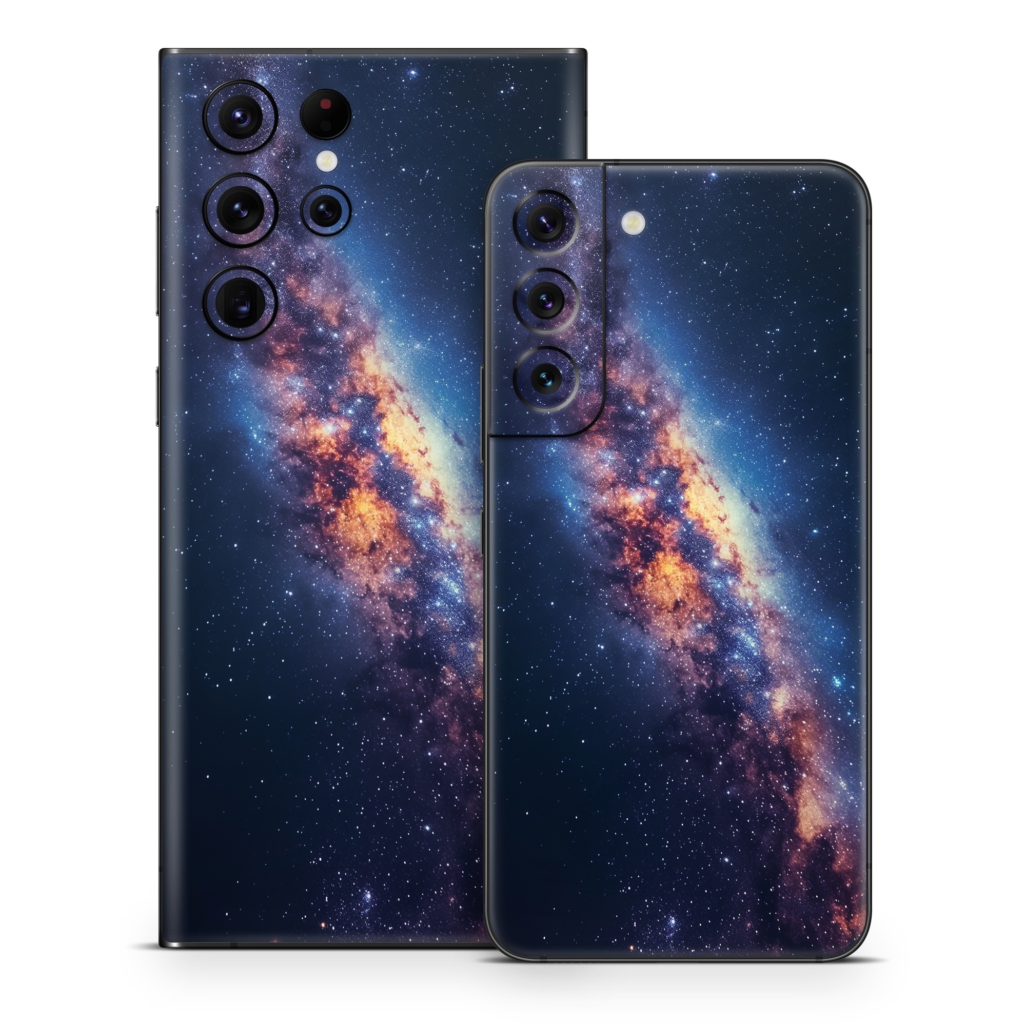Samsung Galaxy S22 Series Skin design of Atmosphere, Sky, Nature, World, Nebula, Galaxy, Astronomical object, Atmospheric phenomenon, Milky way, Star, with black, blue, white, yellow, orange, red, purple, gray colors
