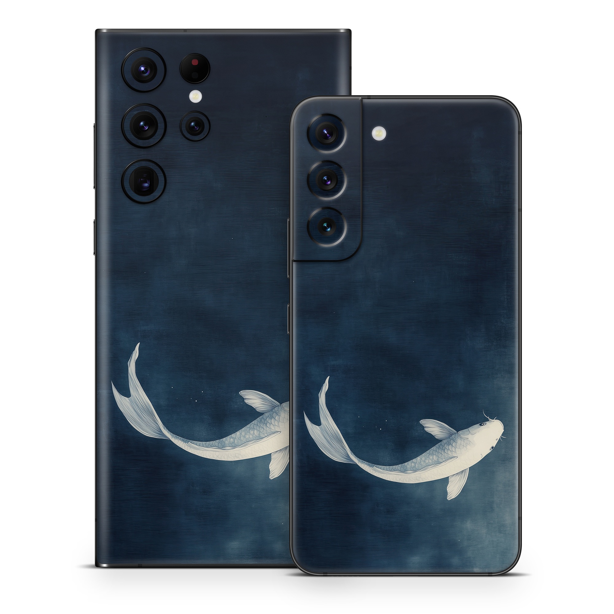 Samsung Galaxy S22 Series Skin design of Water, Liquid, Art, Wing, Beak, Feather, Seabird, Electric blue, Fish, Tail, with black, blue, white, gray colors