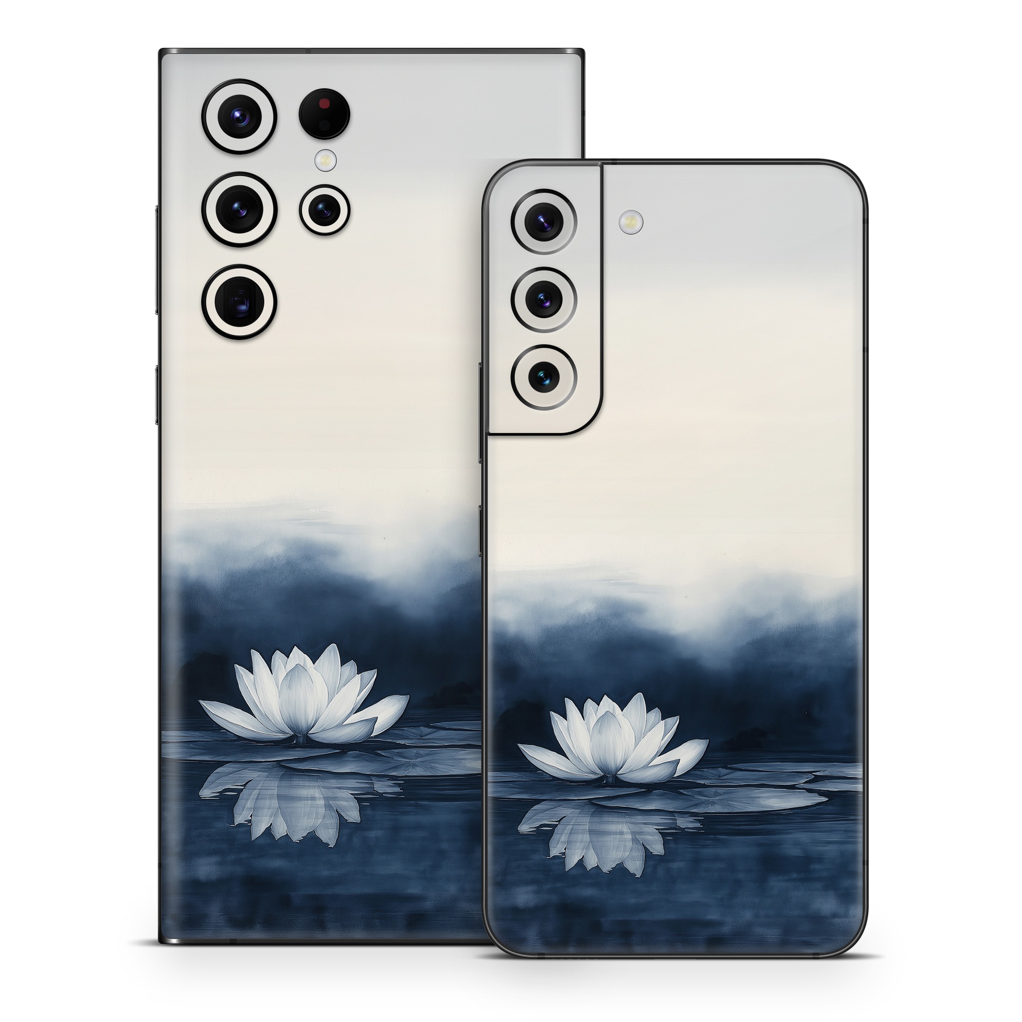 Samsung Galaxy S22 Series Skin design of Water, Flower, Plant, Liquid, Lotus, Sky, Nature, Petal, Fluid, Sacred lotus, with black, blue, white, gray colors