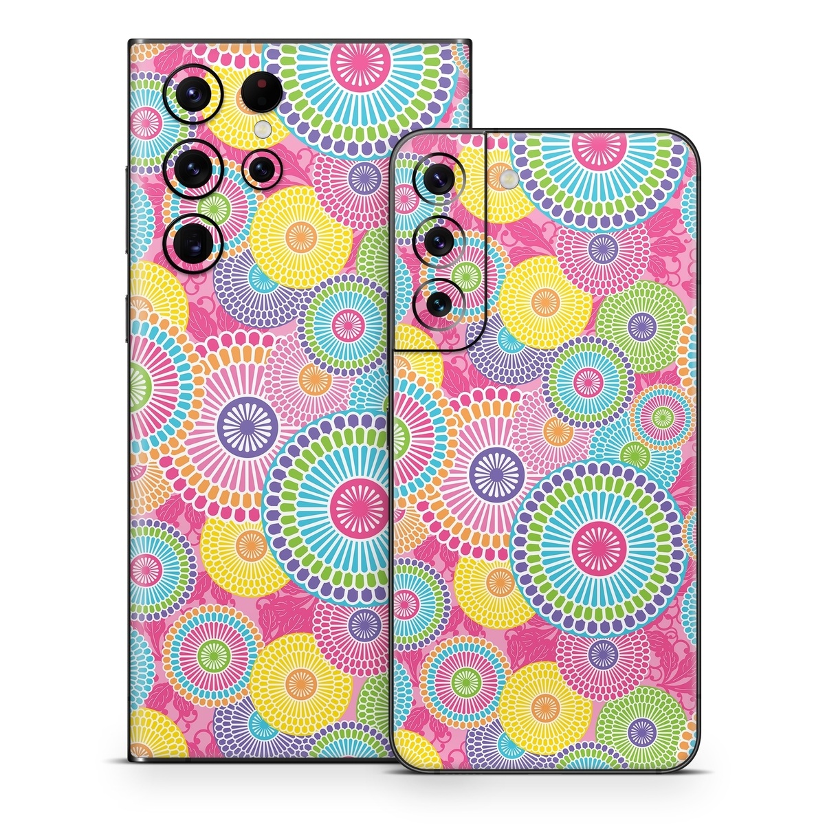 Samsung Galaxy S22 Series Skin design of Pattern, Circle, Textile, Design, Visual arts, Wrapping paper, with gray, pink, purple, orange, blue, green colors