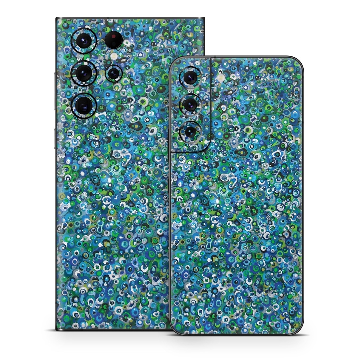 Samsung Galaxy S22 Series Skin design of Blue, Plant, Glitter, with blue, green, white colors