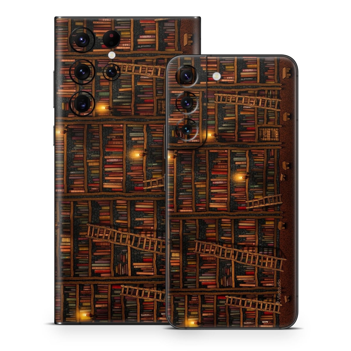 Samsung Galaxy S22 Series Skin design of Shelving, Library, Bookcase, Shelf, Furniture, Book, Building, Publication, Room, Darkness, with black, red colors