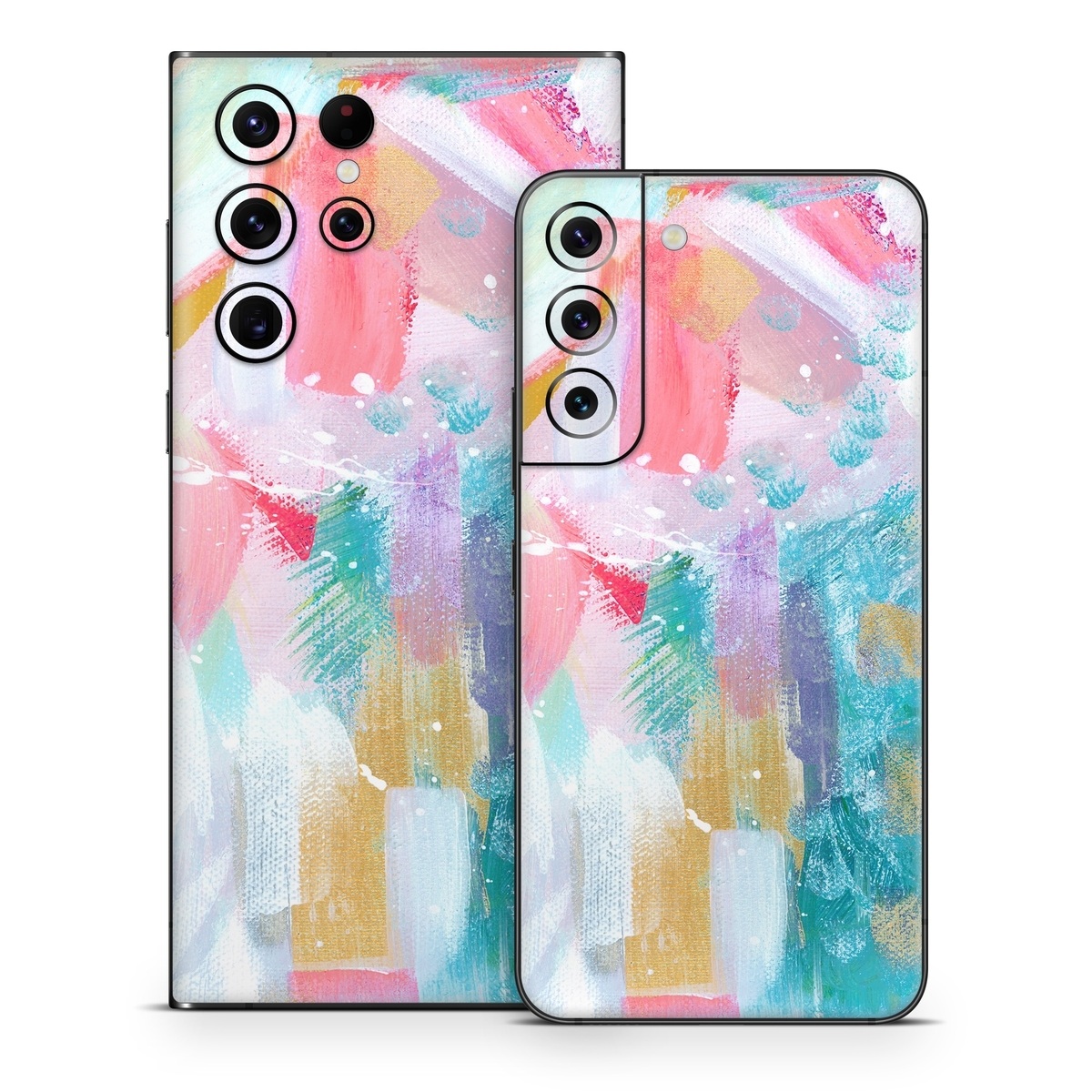 Samsung Galaxy S22 Series Skin design of Colorfulness, Art paint, Paint, Pink, Creative arts, Art, Aqua, Magenta, Tints and shades, Font, with white, blue, pink, purple, green, yellow colors