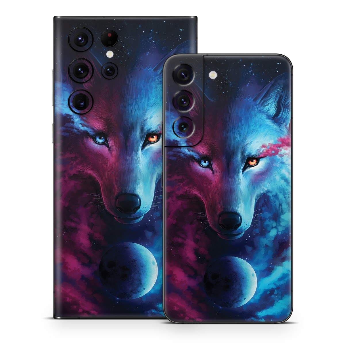 Samsung Galaxy S22 Series Skin design of Dog, Carnivore, Organism, Iris, Painting, Art, Whiskers, Cg artwork, Electric blue, Space, with black, blue, purple, red colors
