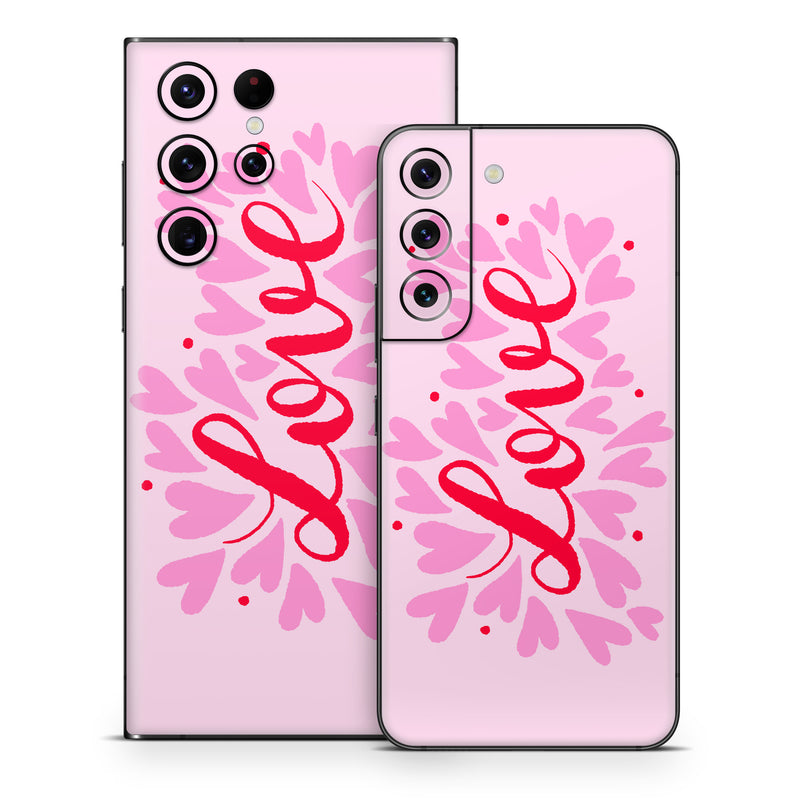 Samsung Galaxy S22 Series Skin design of Plant, Pink, Font, Art, Magenta, Pattern, Logo, Peach, Event, Graphics, with pink, red colors