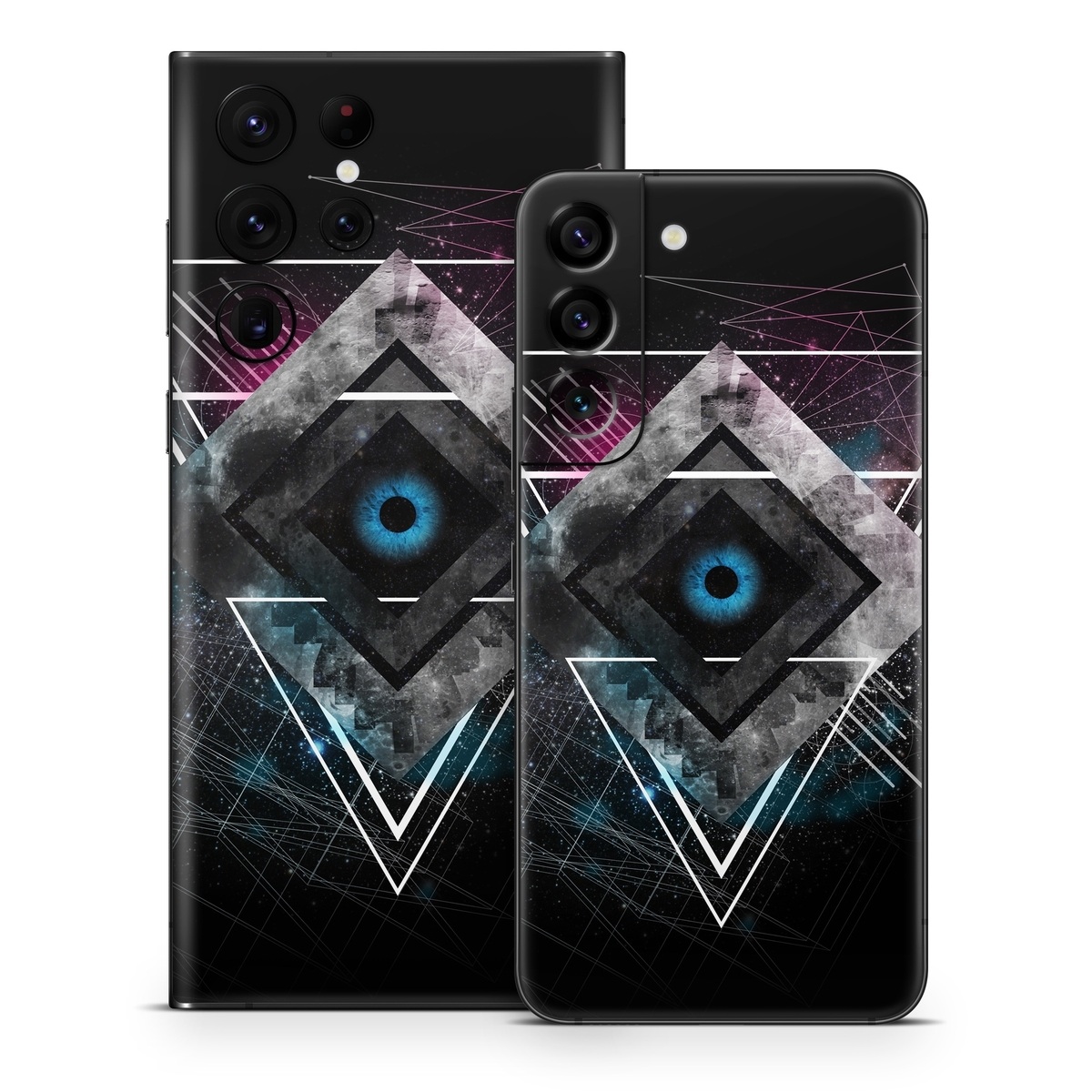 Samsung Galaxy S22 Series Skin design of Graphic design, Design, Pattern, Graphics, Illustration, Font, Circle, Triangle, Fractal art, Logo, with black, gray colors