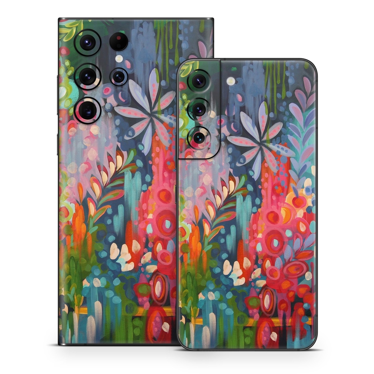 Samsung Galaxy S22 Series Skin design of Painting, Modern art, Acrylic paint, Art, Visual arts, Watercolor paint, Child art, Flower, Plant, Tree, with blue, red, orange, purple, yellow, pink, green colors