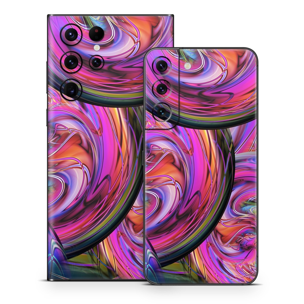 Samsung Galaxy S22 Series Skin design of Pattern, Psychedelic art, Purple, Art, Fractal art, Design, Graphic design, Colorfulness, Textile, Visual arts, with purple, black, red, gray, blue, green colors