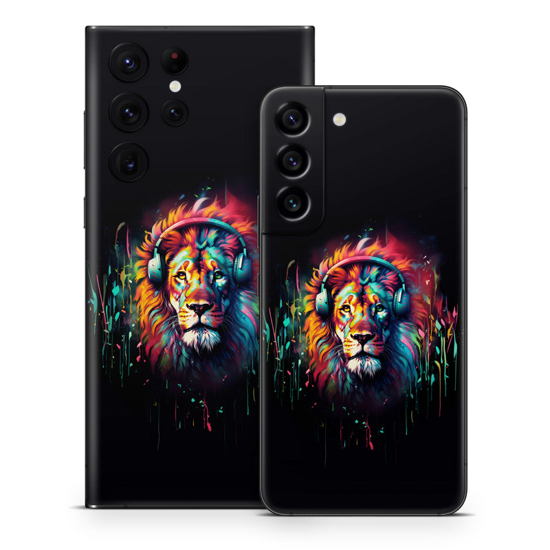 Samsung Galaxy S22 Series Skin design of Felidae, Siberian tiger, Bengal tiger, Carnivore, Big cats, Tiger, Painting, Art, Font, Paint, with black, red, yellow, orange, green, blue, pink colors