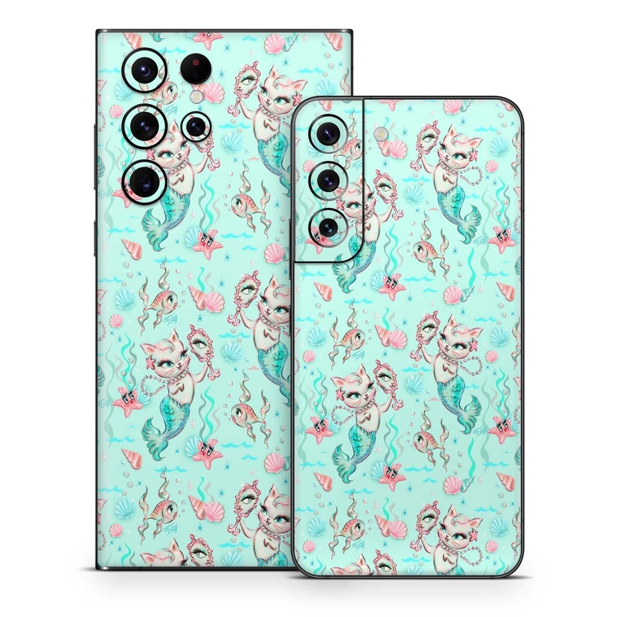 Samsung Galaxy S22 Series Skin design of Green, Aqua, Pattern, Teal, Turquoise, Pink, Textile, Wrapping paper, Design, with blue, pink, white, green colors