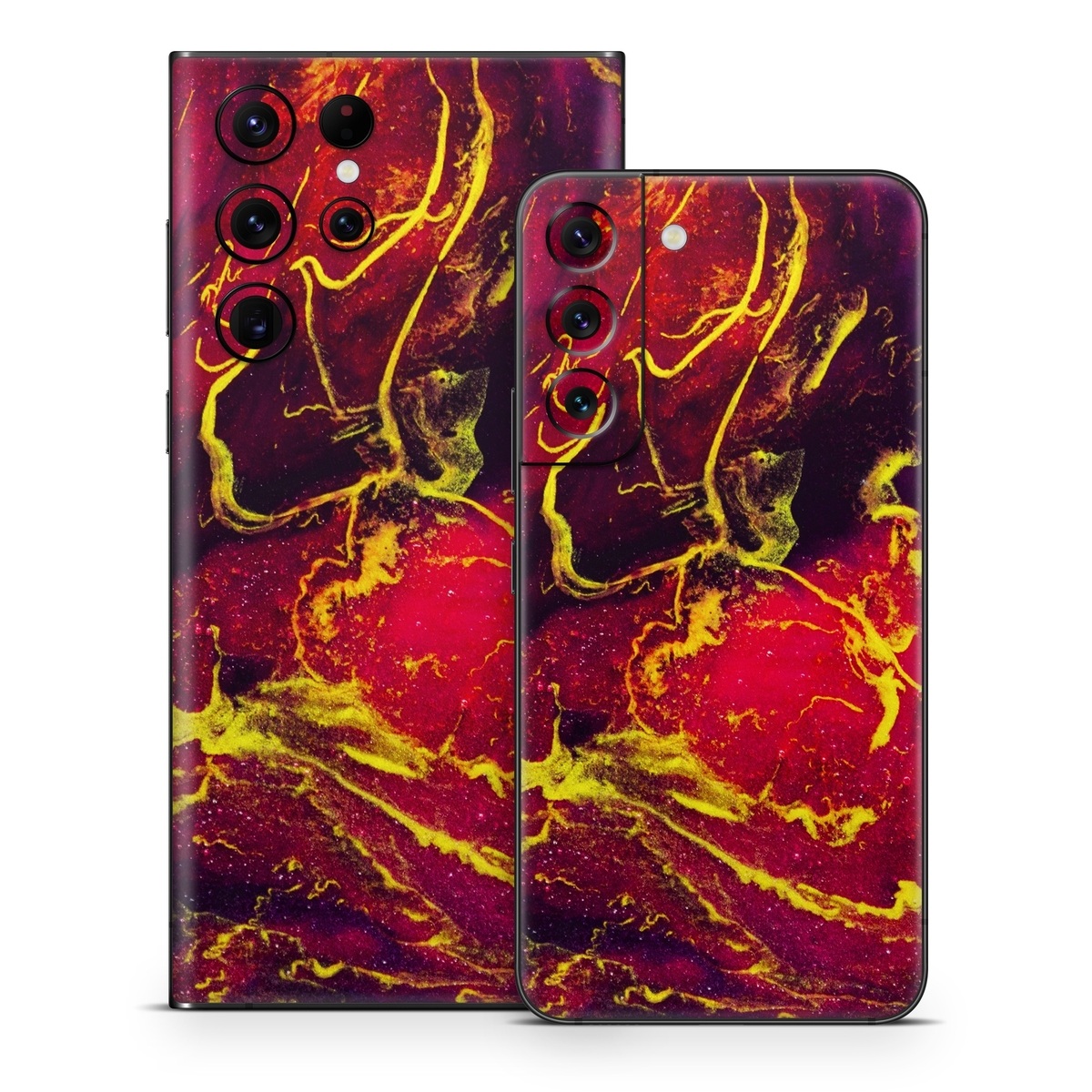 Samsung Galaxy S22 Series Skin design of Red, Purple, Geological phenomenon, Pattern, Fractal art, Art, Fictional character, Graphics, with red, yellow, black colors