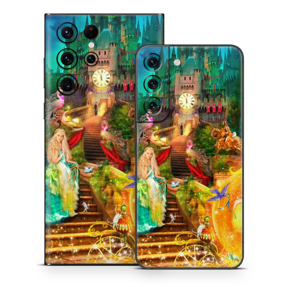 Samsung Galaxy S22 Series Skin design of Mythology, Adventure game, World, Fictional character, Theatrical scenery, Art, with yellow, orange, blue, green, red, purple, white, black colors