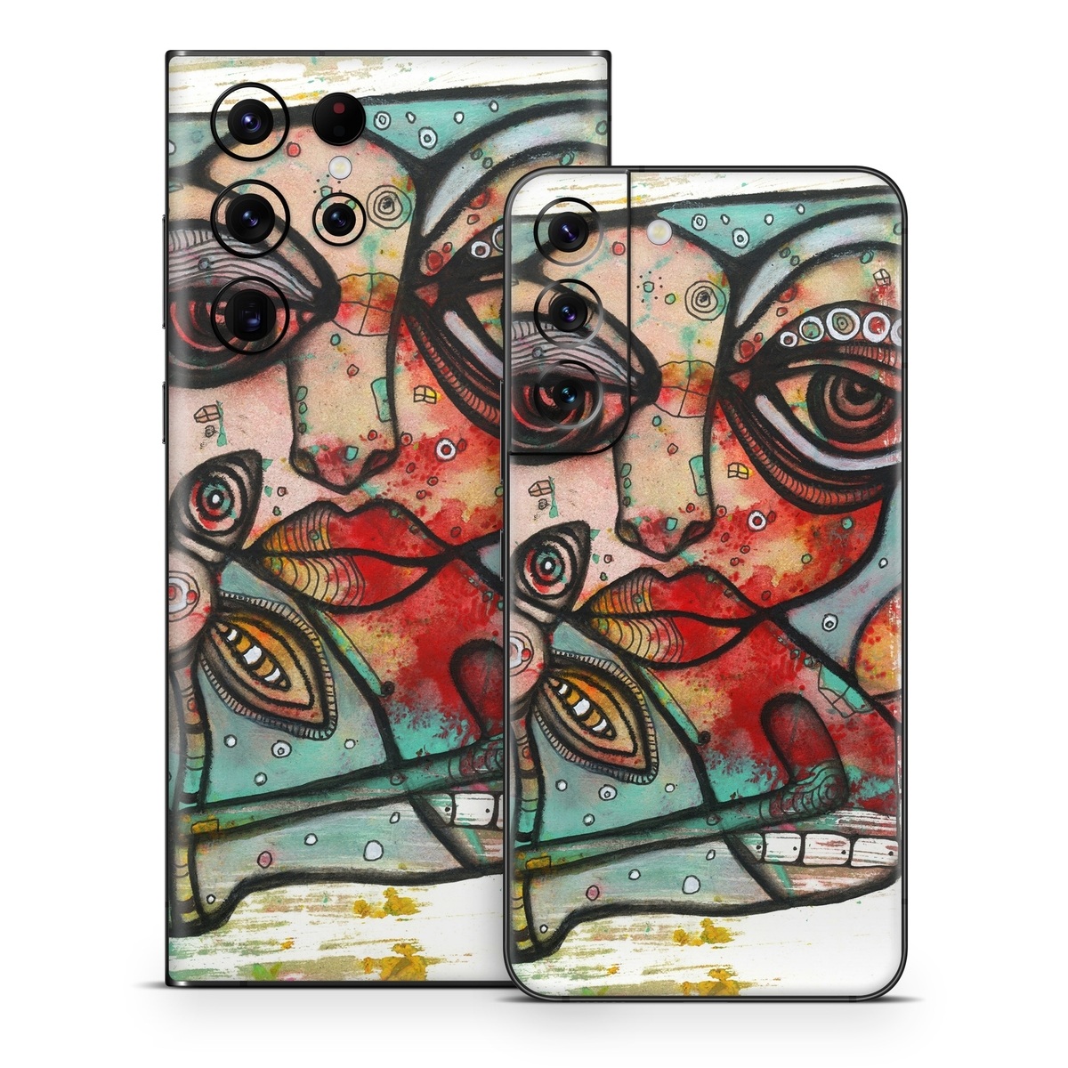 Samsung Galaxy S22 Series Skin design of Modern art, Art, Painting, Illustration, Visual arts, Psychedelic art, Acrylic paint, Watercolor paint, Graffiti, Drawing, with gray, black, red, green, blue, white colors
