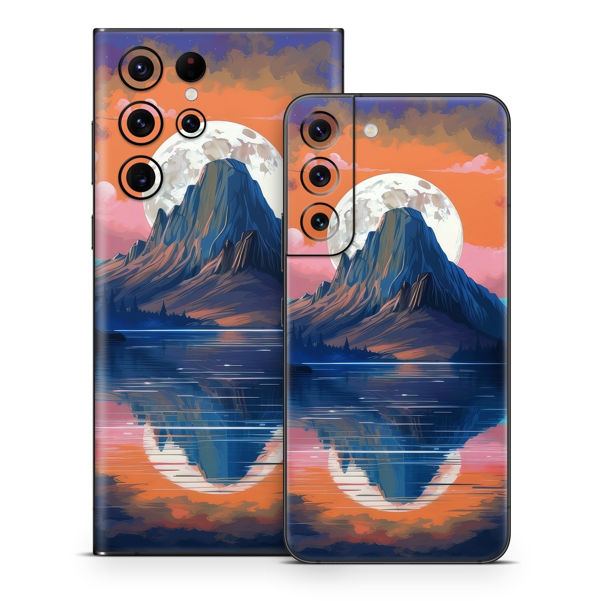 Samsung Galaxy S22 Series Skin design of Water, Sky, Cloud, Daytime, World, Mountain, Natural Landscape,  Azure, Paint, Plant, Tree, with black, blue, red, yellow, orange, pink, purple colors