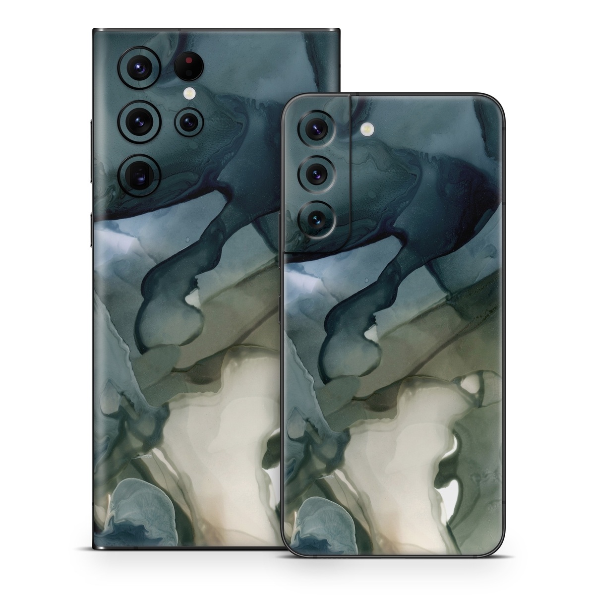 Samsung Galaxy S22 Series Skin design of Azure, Petal, Organism, Grey, Art, Pattern, Beauty, Painting, Close-up, Tree, with black, blue, green, white colors