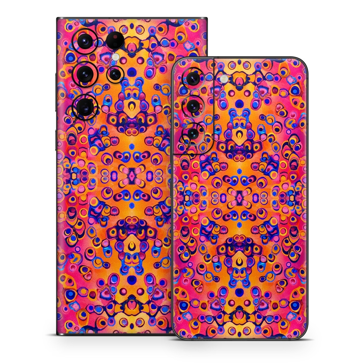 Samsung Galaxy S22 Series Skin design of Pattern, Psychedelic art, Symmetry, with orange, purple, blue, pink colors