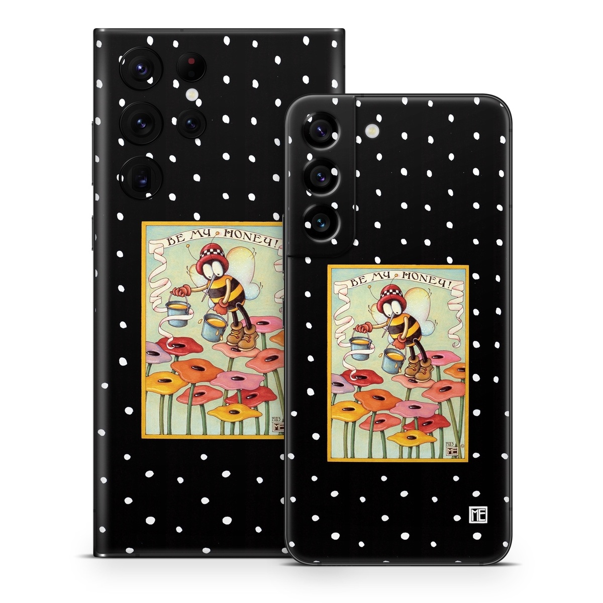 Samsung Galaxy S22 Series Skin design of Cartoon, Illustration, Art, with black, white, yellow, orange, pink, red, blue, green colors