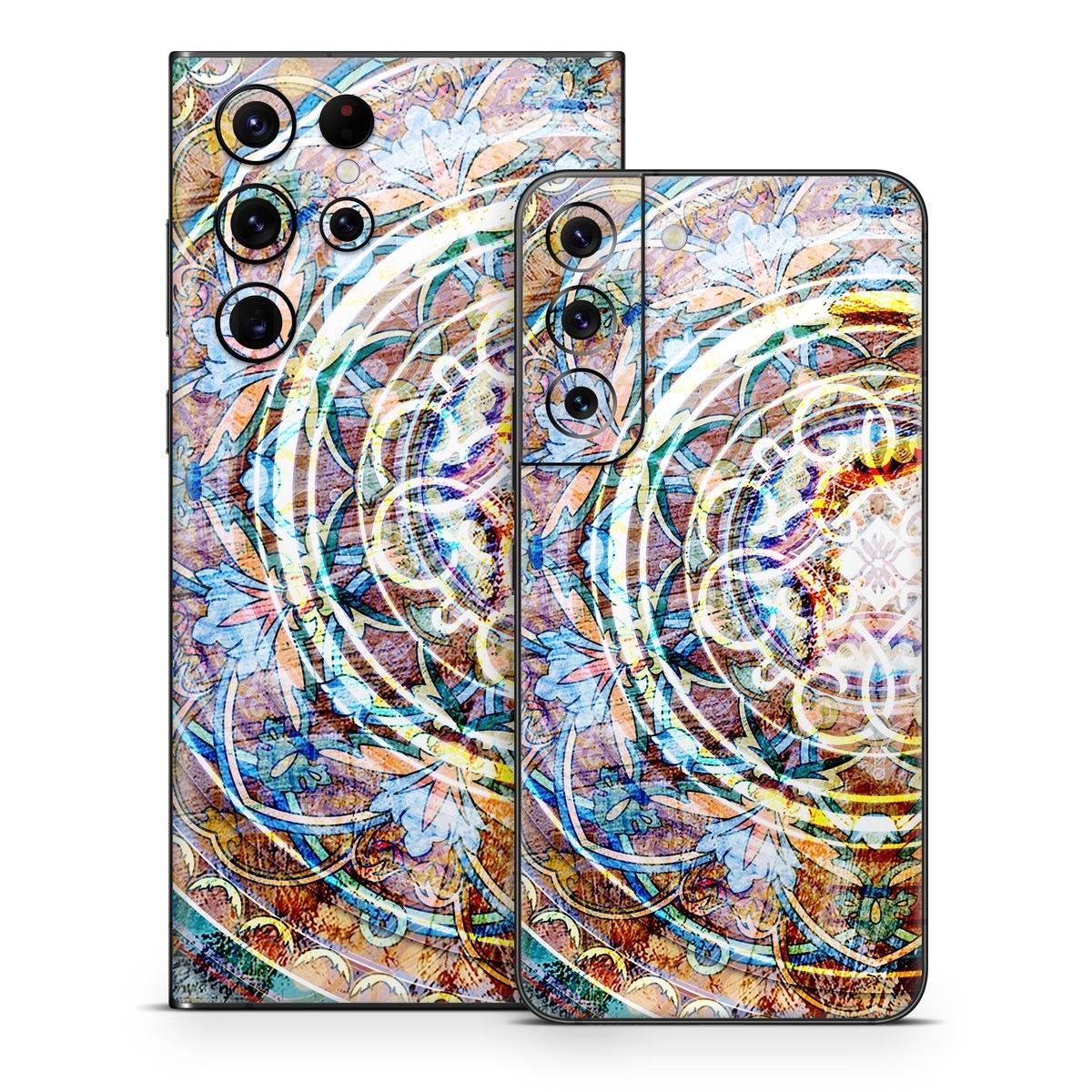 Samsung Galaxy S22 Series Skin design of Circle, Ceramic, Tableware, with yellow, red, orange, white, blue, green, gray colors