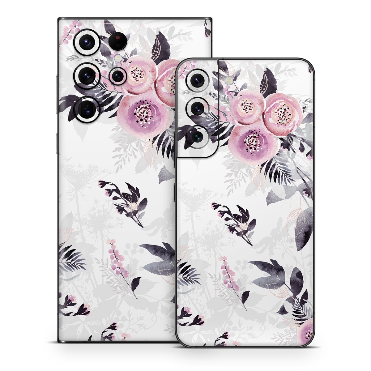 Samsung Galaxy S22 Series Skin design of Pink, Pattern, Design, Floral design, Textile, Plant, Flower, Magenta, Petal, Wallpaper, with white, purple, pink, black, gray colors