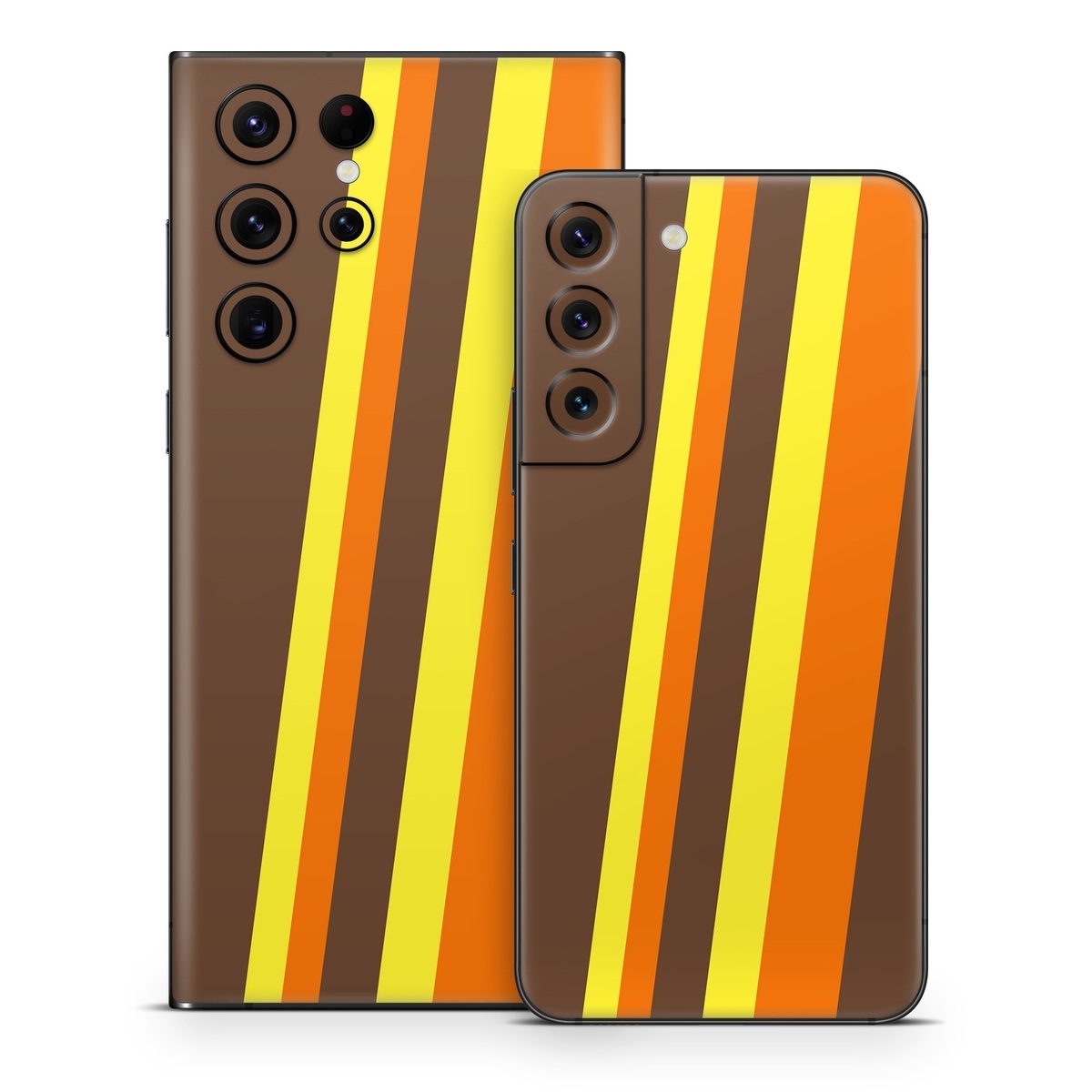 Samsung Galaxy S22 Series Skin design of Orange, Yellow, Line, Brown, Font, Material property, Graphic design, Pattern, Parallel, with brown, orange, yellow colors