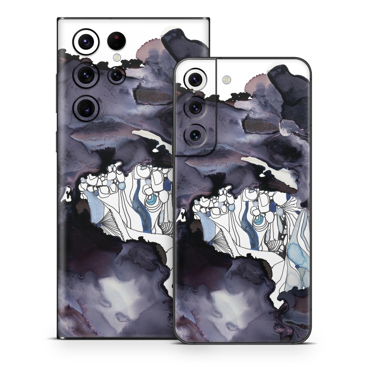 Samsung Galaxy S22 Series Skin design of Watercolor paint, Illustration, Art, World, Paint, Cg artwork, Drawing, Graphic design, Animation, Rock, with black, purple, white, blue colors