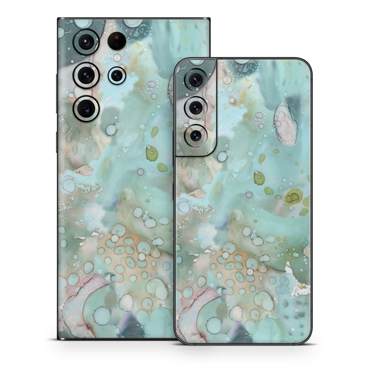 Samsung Galaxy S22 Series Skin design of Aqua, Blue, Green, Watercolor paint, Pattern, Turquoise, Organism, Design, Art, Painting, with blue, green, pink colors